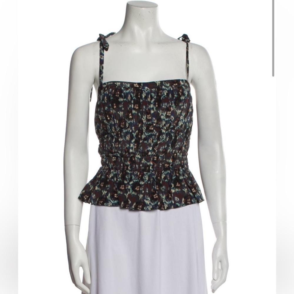 Ulla Johnson Black Floral Smocked Peplum Tube Top-size 10